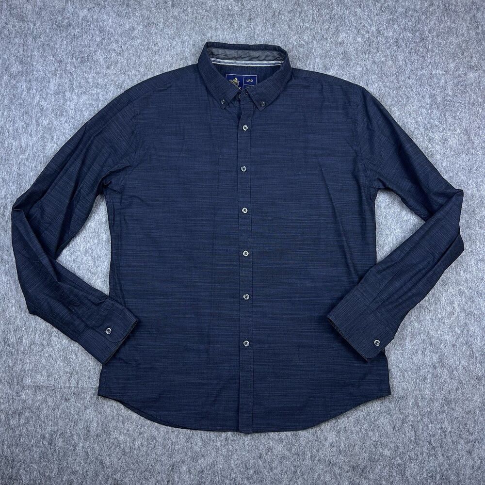 Rugby University Men's Button Down Shirt Navy Blue 50/50 Long Sleeve Size Large